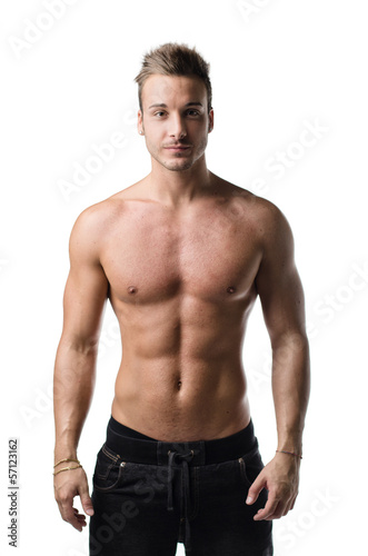 Foto-Leinwand ohne Rahmen - Handsome shirtless young man with muscular body, isolated (von theartofphoto)