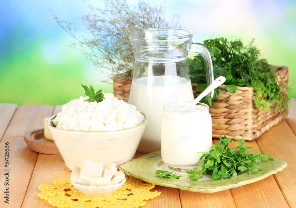 Fresh dairy products with greens