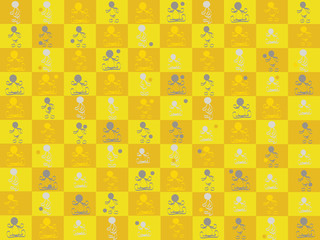 yellow background with men