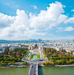 Wall Mural - Aerial panoramic view of Paris and Seine river as seen from Eiff