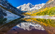 winter and Fall foliage in Maroon Bells, Aspen, CO