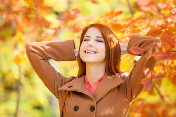 Sticker - Redhead girl in autumn park