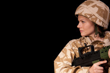Female Soldier With Rifle