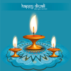 Wall Mural - Rangoli diwali diya blue colorful creative design vector illustr