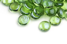 Green Glass Beads On White Background