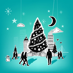 Wall Mural - Paper Craft Christmas Vector