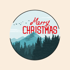 Wall Mural - Christmas Mountain Landscape - Vector illustration.