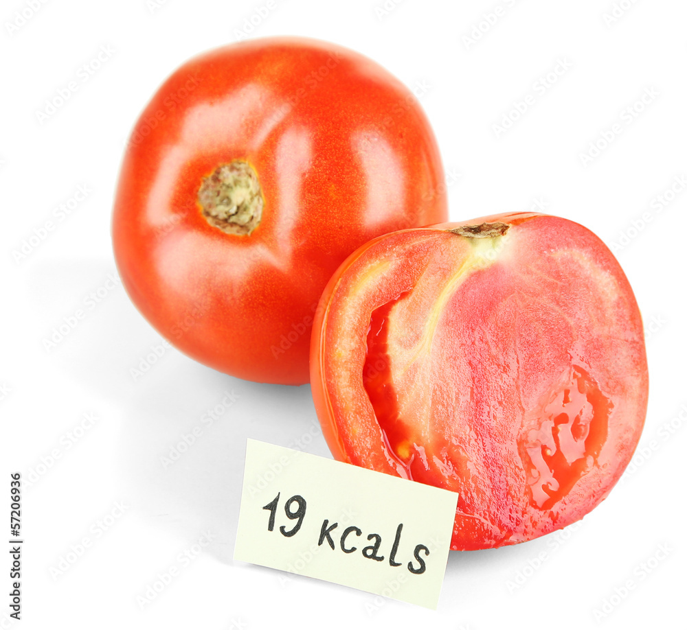 Calorie content of tomato isolated on white