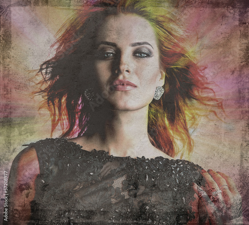 Fototapeta na wymiar Retro styled grunge portrait of young beautiful woman.