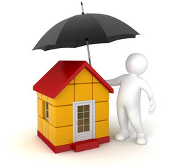 Poster - Man with Umbrella and House (clipping path included)
