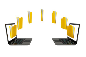 Aufkleber - Two laptop computers with folders transferring between each othe
