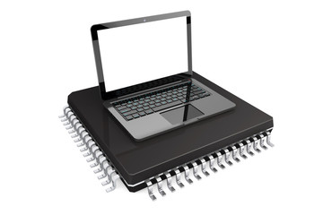 Poster - New Technology Concept. Modern Laptop over micro chip