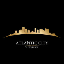 Atlantic City New Jersey Skyline Silhouette Black Background