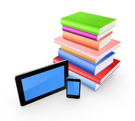 Canvas Print - Colorful books, cellphone and tablet pc.