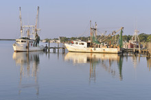 Shrimp Boats On The Dickinson Bayou, Galveston, Texas, USA