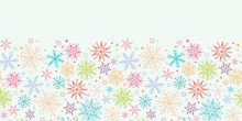 Vector Colorful Doodle Snowflakes Horizontal Seamless Pattern