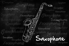 Saxophone Typography Sketching On Blackboard