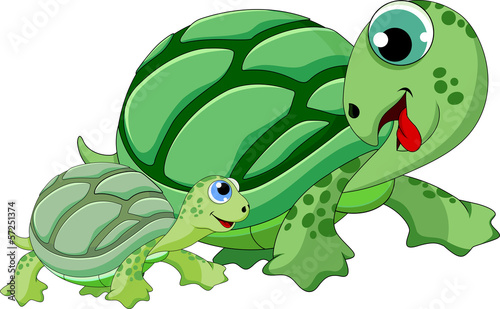 Fototapeta dla dzieci Cute mother and child turtle