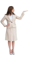 Aufkleber - Smiling businesswoman raising her hand