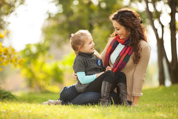 Mother and daughter in the park