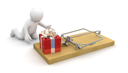 Poster - Man and Mousetrap with gift (clipping path included)