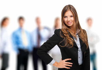 Sticker - Smilling businesswoman in front of her team