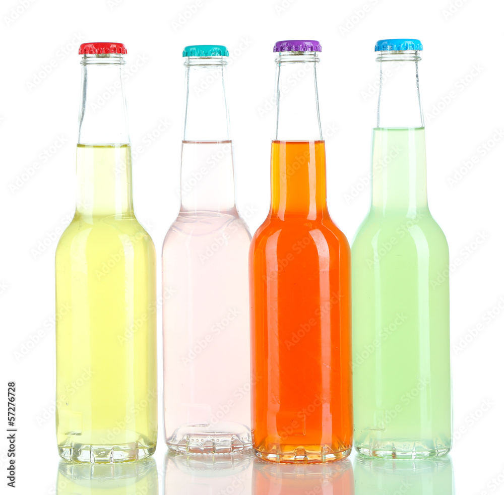 Drinks in glass bottles isolated on white