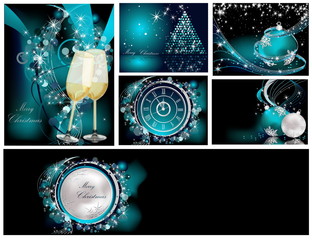 Wall Mural - Merry Christmas background collections silver and blue