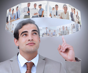 Poster - Businessman showing futuristic interface above his head