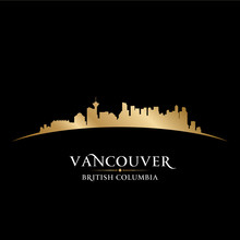 Vancouver British Columbia City Skyline Silhouette Black Backgro