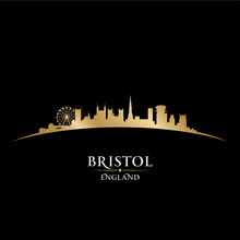 Bristol England City Skyline Silhouette Black Background