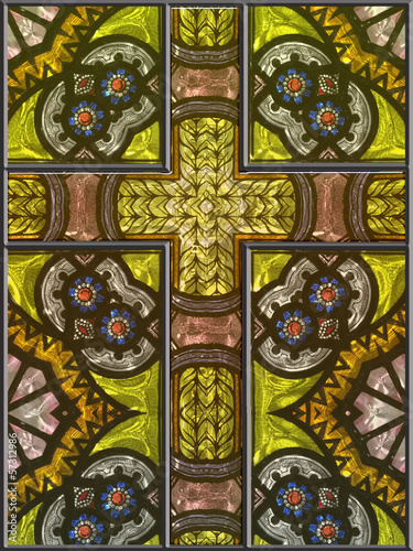 Obraz w ramie Stained Glass Cross Window Panel