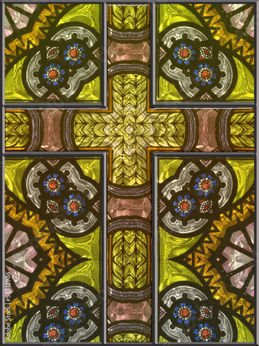 Plakat na zamówienie Stained Glass Cross Window Panel