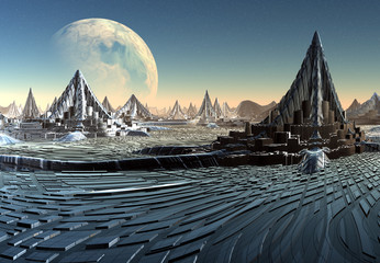 Wall Mural - futuristic alien city - computer artwork