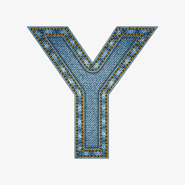 Isolated alphabet made from jeans fabric