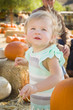 © Andy Dean - Adorable Baby Girl Having Fun at the Pumpkin Patch.