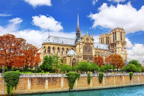 Plakat Katedra Notre Dame de Paris w Paryżu. Francja.