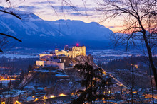 Salzburg And Castle Hohensalzburg At Sunset - Austria