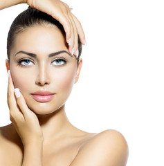 Wall Mural - beauty portrait. beautiful spa woman touching her face