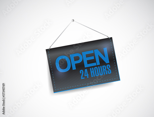 Fényképezés open 24 hours hanging banner illustration design