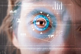 Fototapeta  - Futuristic modern cyber man with technology screen eye panel