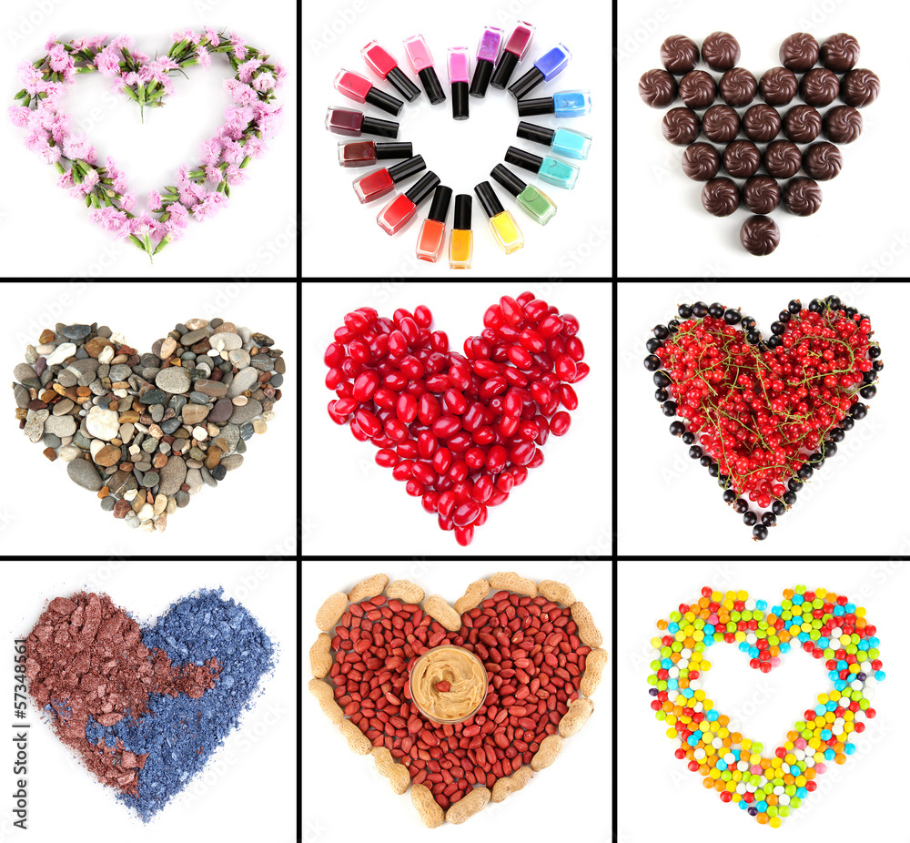 Collage of heart-shaped things Stock Photo | Adobe Stock, image size:1000x926