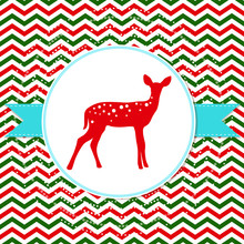 Vector Christmas Background With Deer On Zigzag Pattern