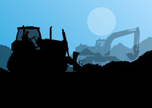 Bulldozer And Excavator Loader At Industrial Construction Site V