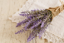 Bunch Of Lavender On Vintage Lace Doily