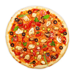 Wall Mural - Pizza with mushrooms isolated on white background.