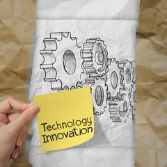 Wall Mural - hand holding innovation on sticky note with gear to success conc