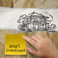 Wall Mural - hand holding smart investment sticky note with  house on wrinkle