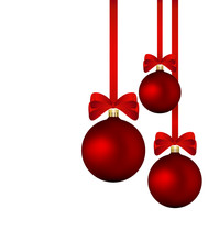 Christmas Background - Red Baubles With Red Ribbons Isolated