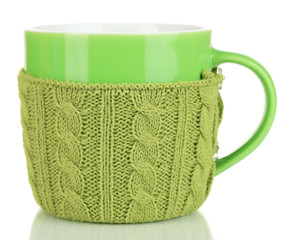 Aufkleber - Cup with knitted thing on it isolated on white